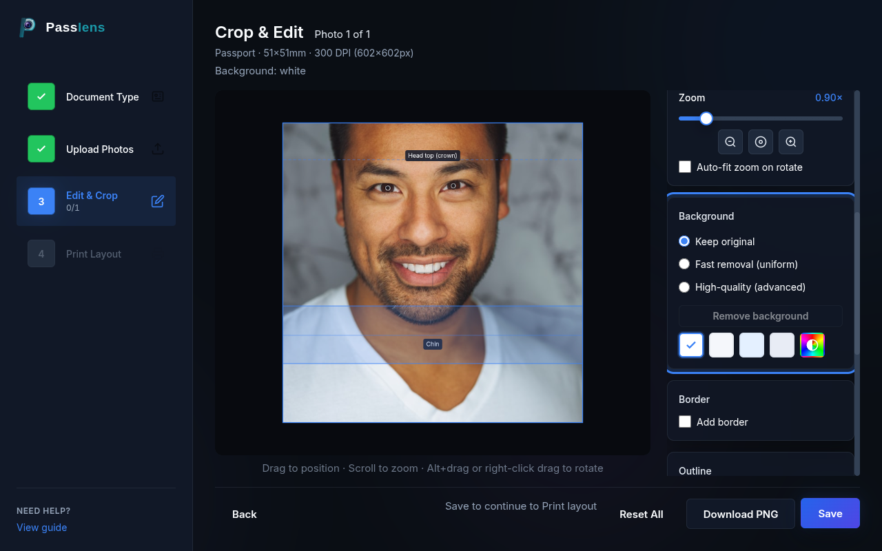 Background removal modes and color swatches